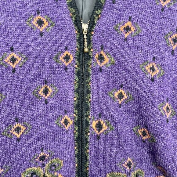 Icelandic Design 100% Wool Purple Floral Nordic Style Zip Jacket Size: Medium - Picture 4 of 11